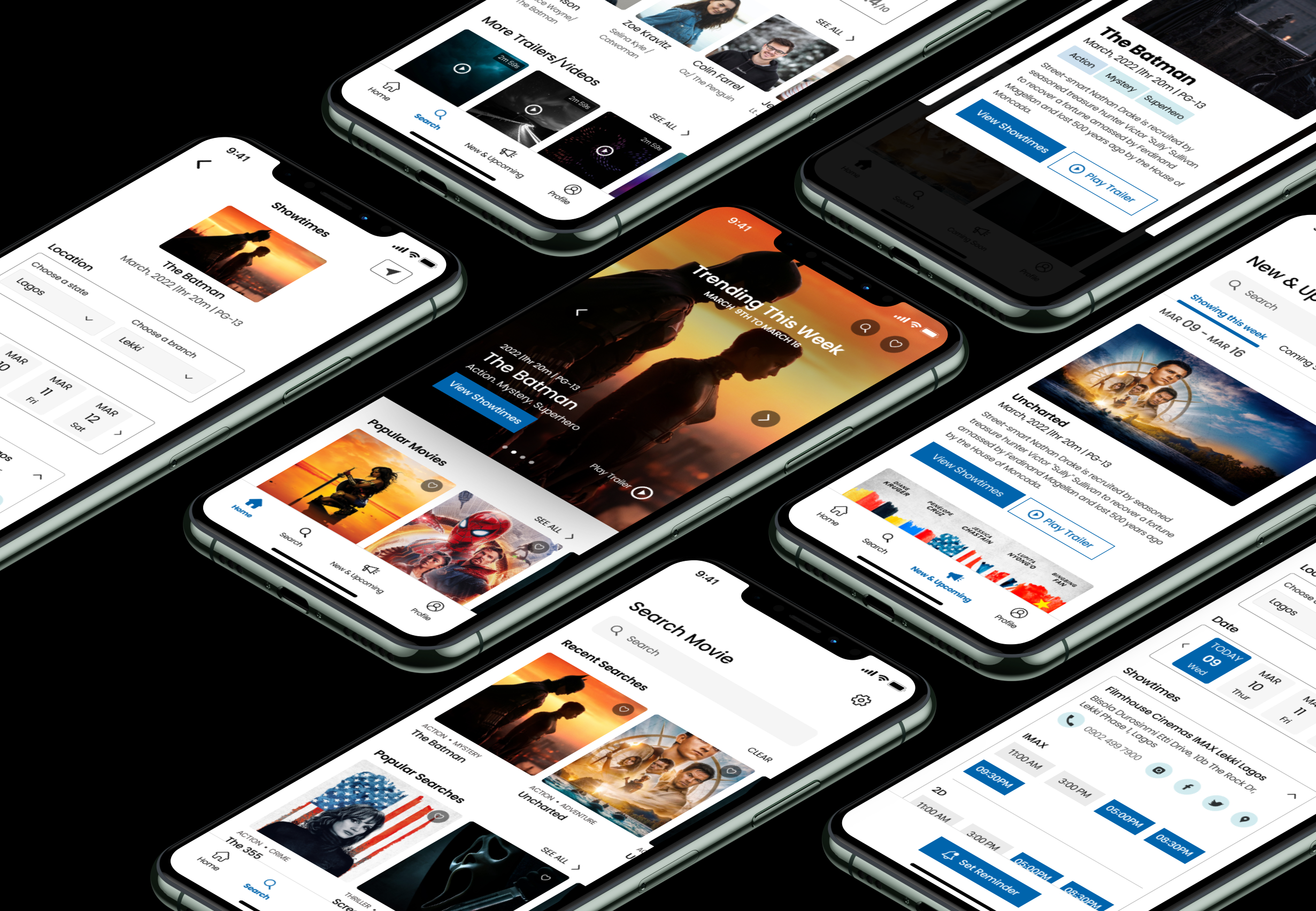 ShowApp screens shown across multiple iPhone mockups